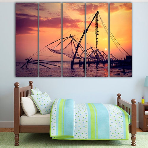 Fishing canvas Fishing nets Fishing print Fishing wall décor Fisherman gift Fishing canvas shops set Sea fishing Ocean art Fishing gear Seascape