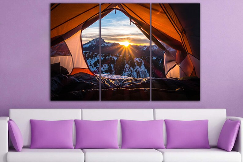 Camping Canvas Camping Wall Art Mountains Home Art Sunrise Etsy