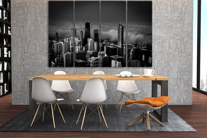 Panel art Chicago on canvas Chicago print City wall art Chicago architecture City building Chicago d\u00e9cor Black white photo Chicago gift