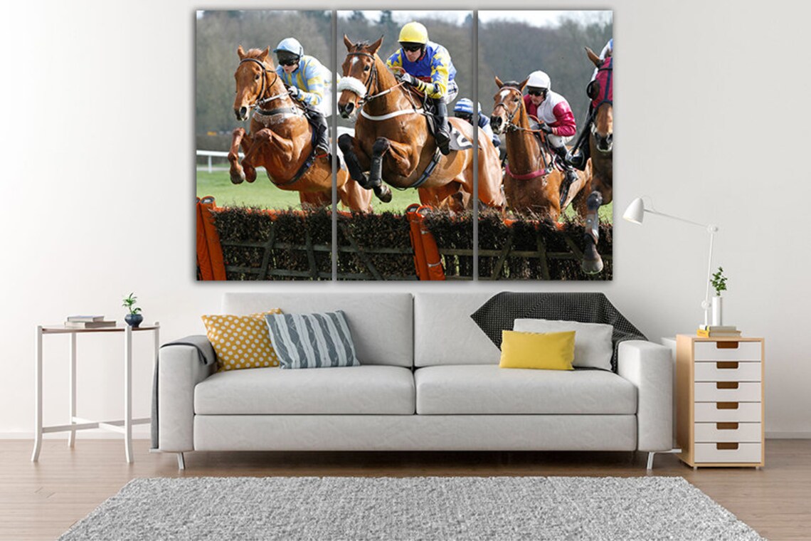 Horse racing Horse jump Large canvas art Sport décor Etsy