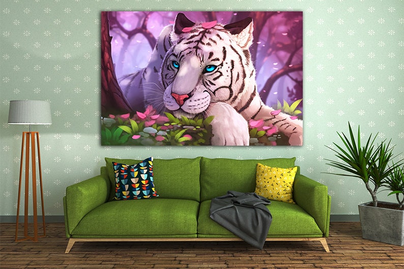 White Tiger Canvas Tiger Print Tiger Wall Art Nursery Decor Etsy