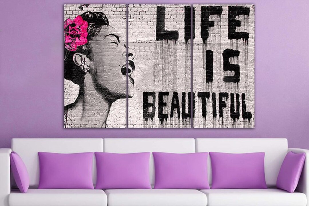 Life is Beautiful Wall Art Canvas Woman Wall Décor Mural Art Etsy