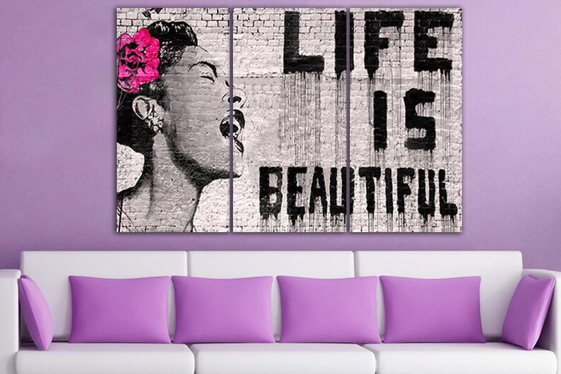Life is Beautiful Wall Art Canvas Woman Wall Décor Mural Art Etsy