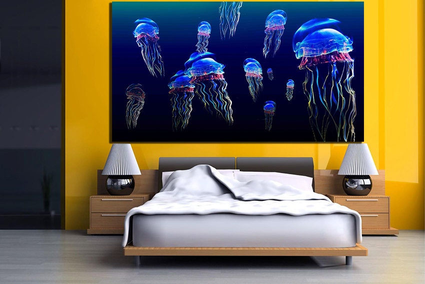 Jelly Print Sea Fish Canvas Jellyfish Wall Art Fish Art Decor Etsy