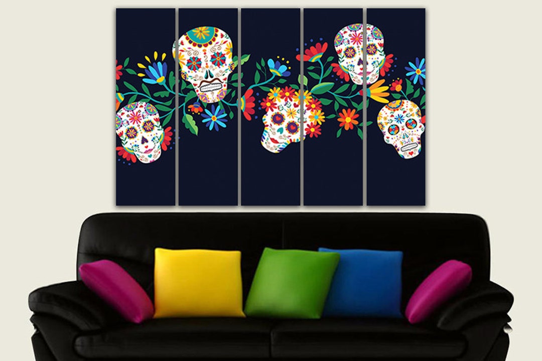 Skull Canvas Sugar Skull Wall Art Mexican Day Dead Gothic Home Decor