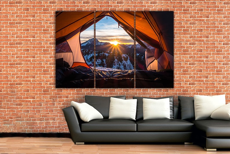 Camping Canvas Camping Wall Art Mountains Home Art Sunrise Etsy