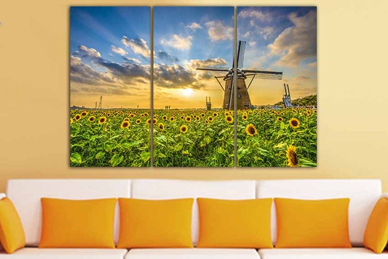 Sunflower Canvas Floral Wall Decor Botanical Print Flower Home Art Landscape Artwork Sunset Art Field Print Windmill Wall D U00e9cor Flower Gift Art Collectibles Letterpress Prints Kromasol Com