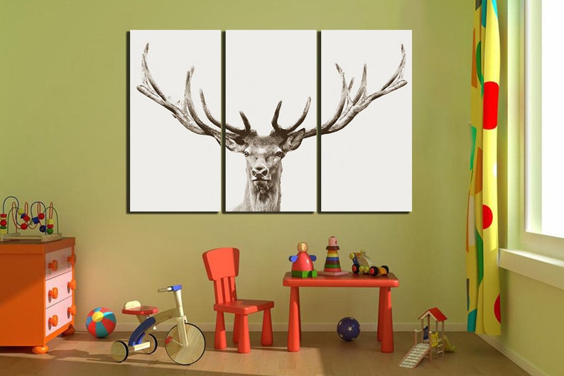Modern Art Canvas Deer Wall Art Animal Print Forest Animal Etsy