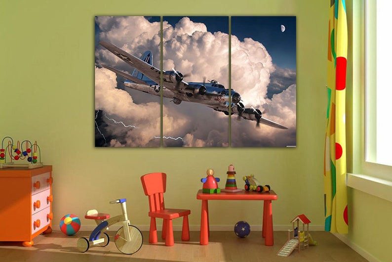Panel wall art Aviation print Aircraft canvas Airplane wall art Army decor Military aircraft Retro wwii World war plane American aviation