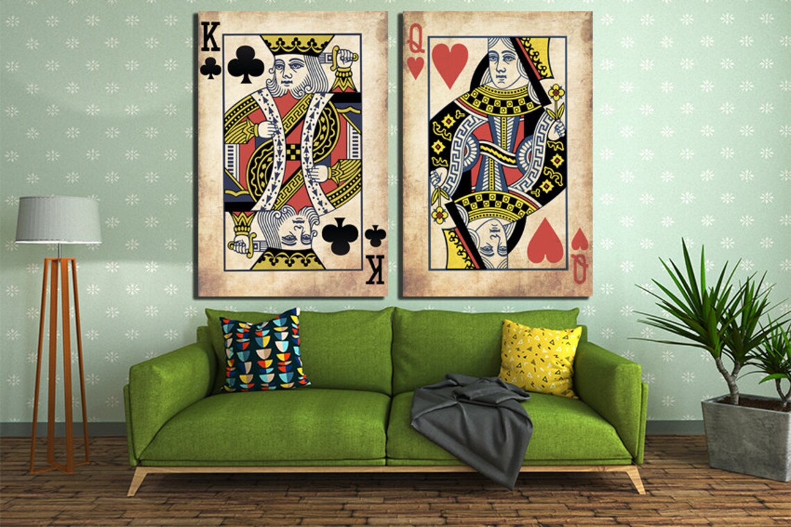 King and queen Wall art canvas Playing card print Wedding gift Etsy
