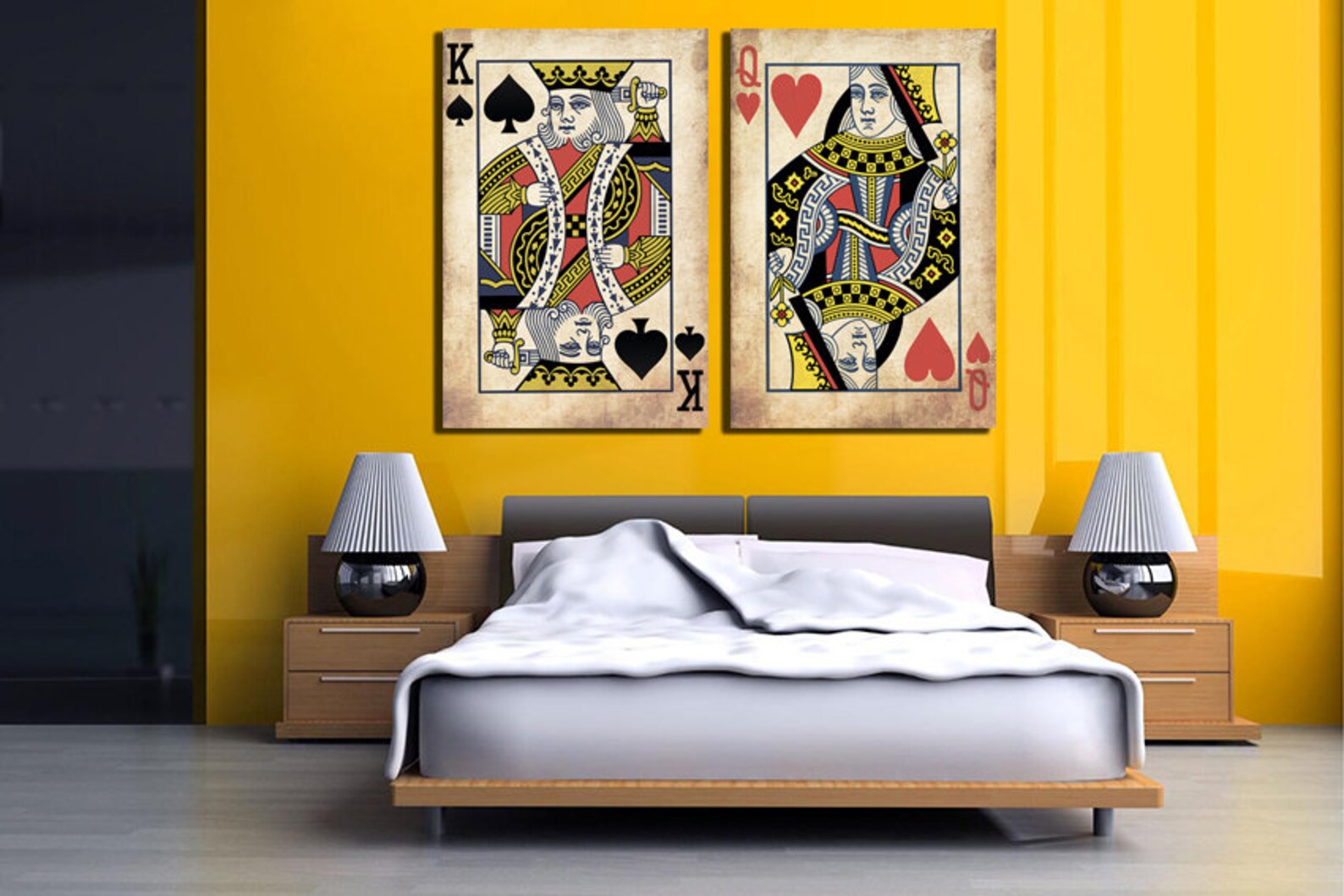 King and Queen Wall Art Canvas Playing Card Print Wedding Gift Etsy