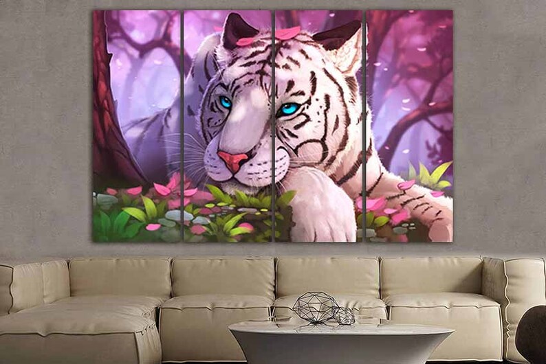 White Tiger Canvas Tiger Print Tiger Wall Art Nursery Decor Etsy