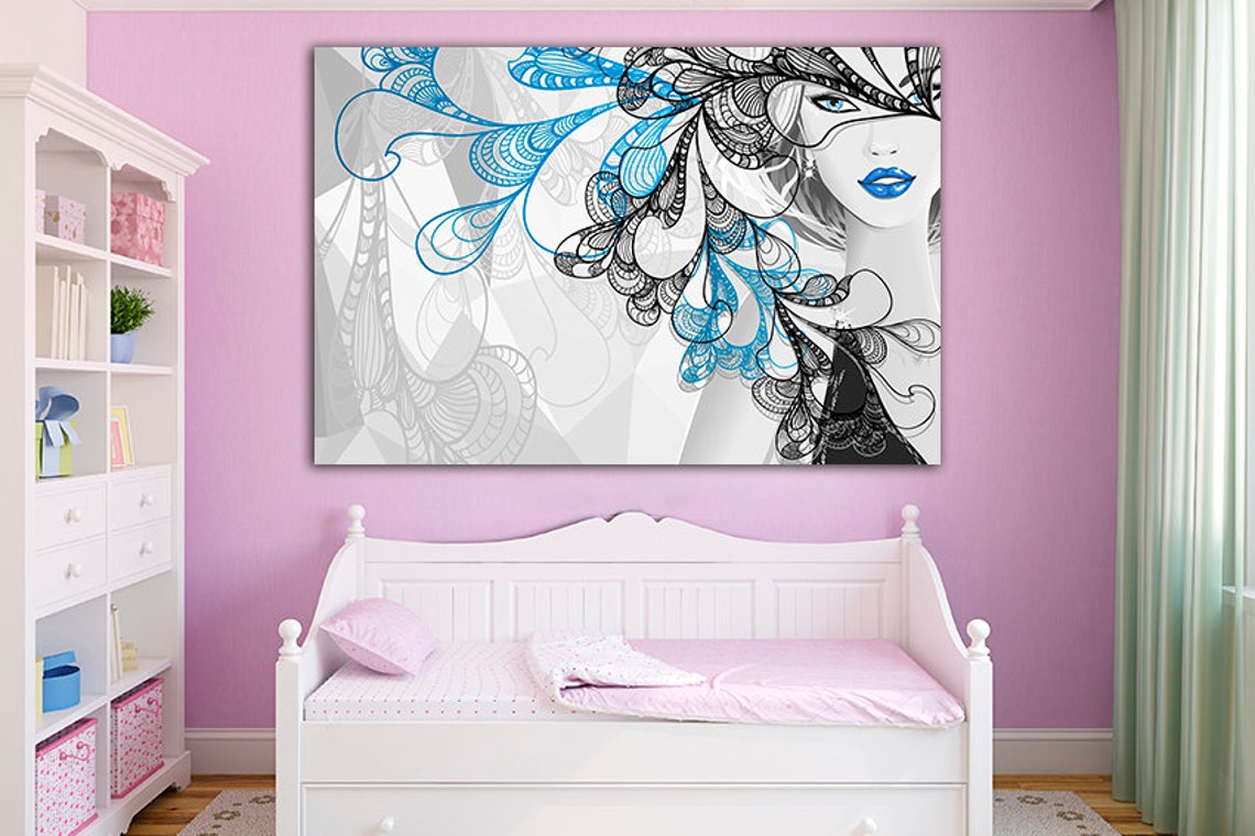 Girl Canvas Wall Art Canvas Girl Print Blue Wall Décor Ready Etsy