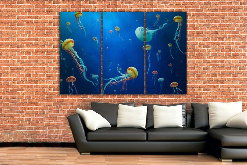 Jellyfish Print Jellyfish Canvas Jellyfish Wall Art Sea Fish Etsy