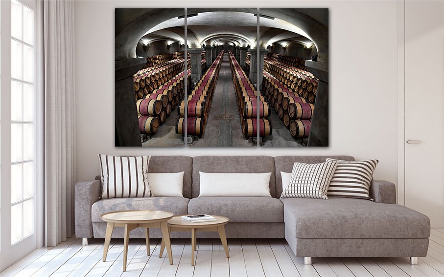 Wine cellar Wall art canvas Barrel print Barrels canvas Wine Etsy