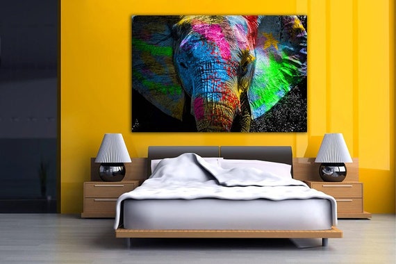 Elephant Painting Elephant Canvas Watercolor Elephant Animal Decor Elephant Colorful Elephant Gift Elephant Wall Decor Elephant Room Decor
