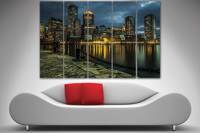Boston Wall Art Print on Canvas Boston City Large Wall Art Etsy