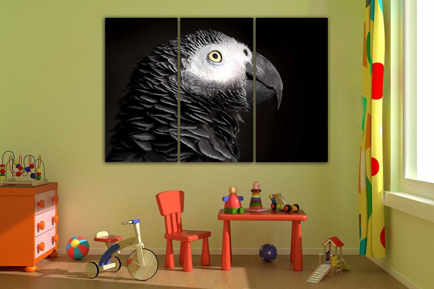 Grey Parrot Gallery Wall Set Parrot Print Parrot Canvas Parrot - Etsy