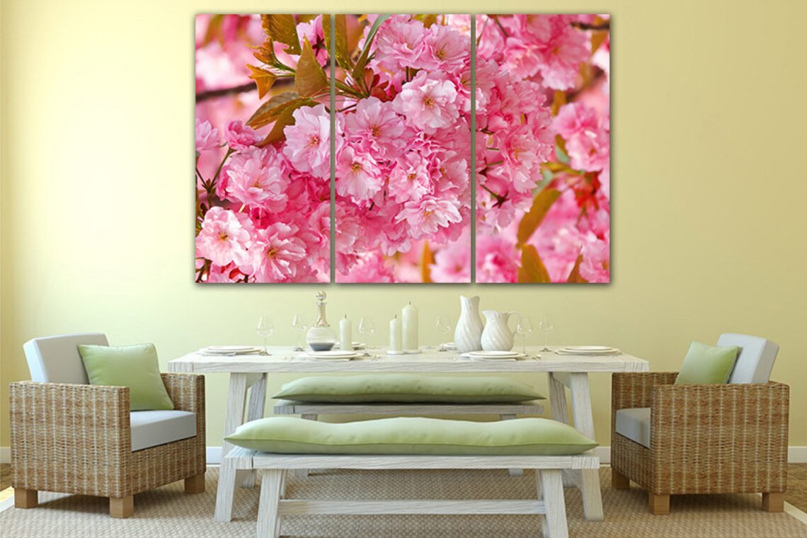 Sakura Canvas Floral Wall Art Cherry Blossom Botanical Decor Etsy
