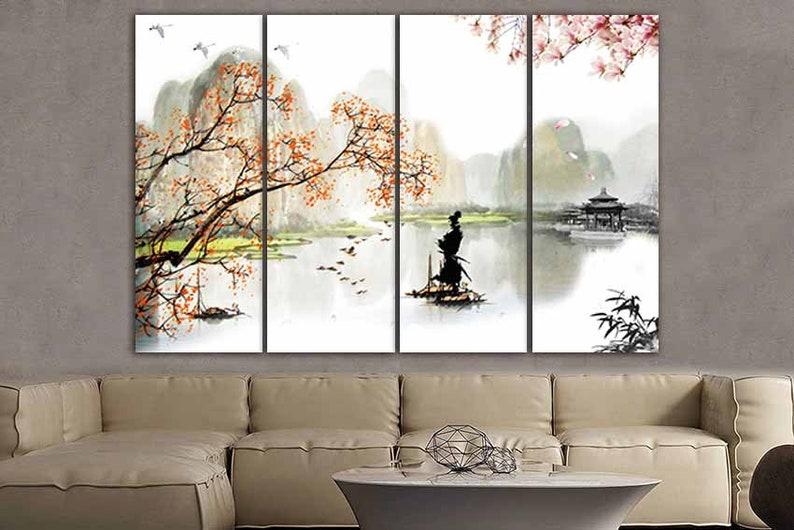 Cherry Blossom Prints Samurai Canvas Sakura Decor Lake Japan | Etsy