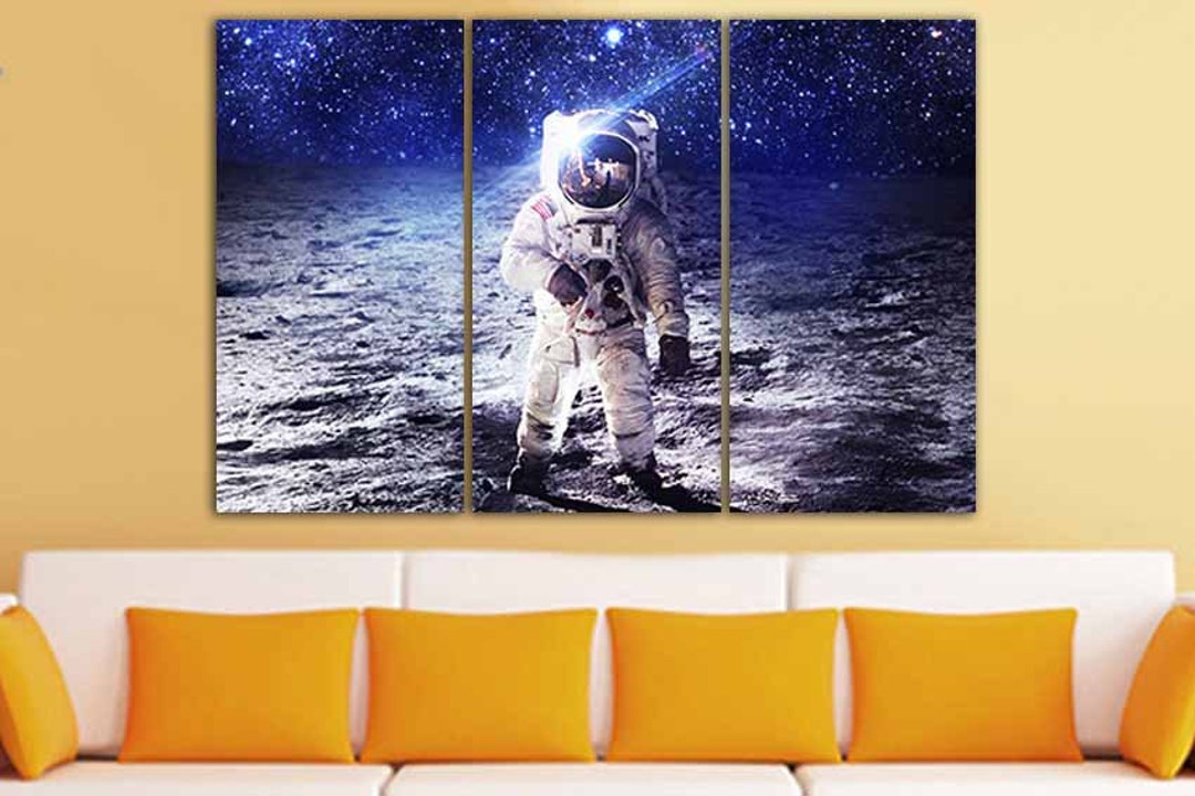 Man on Moon Art Wall Art Canvas Space Decor Spaceman Canvas Astronaut ...