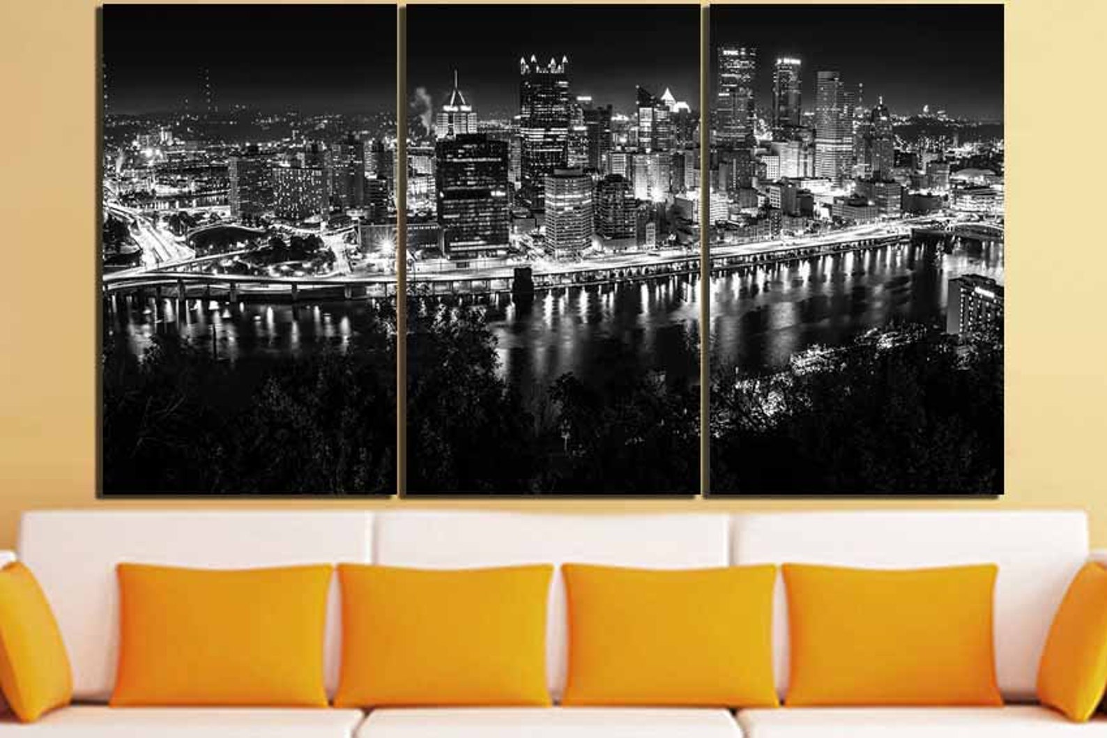 Pittsburgh canvas Pittsburgh print City wall art Pittsburgh Etsy