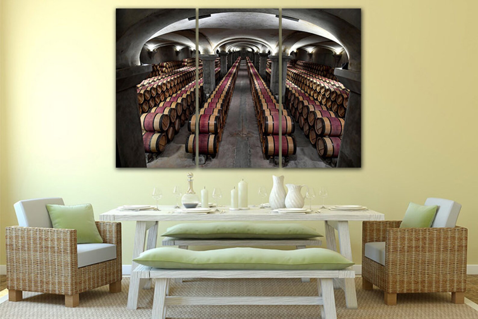 Wine cellar Wall art canvas Barrel print Barrels canvas Wine Etsy