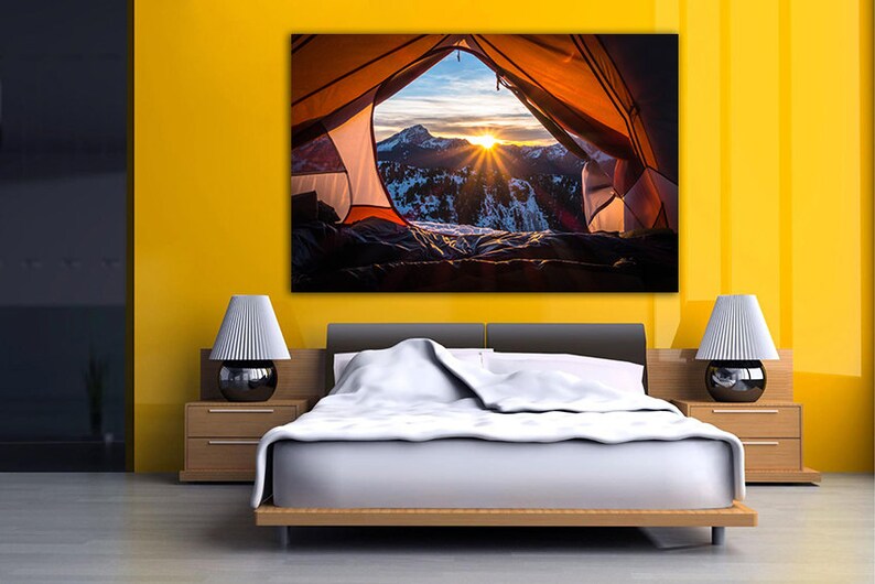 Camping Canvas Camping Wall Art Mountains Home Art Sunrise Etsy