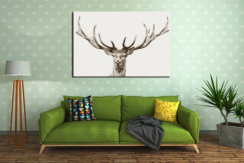 Modern Art Canvas Deer Wall Art Animal Print Forest Animal Etsy