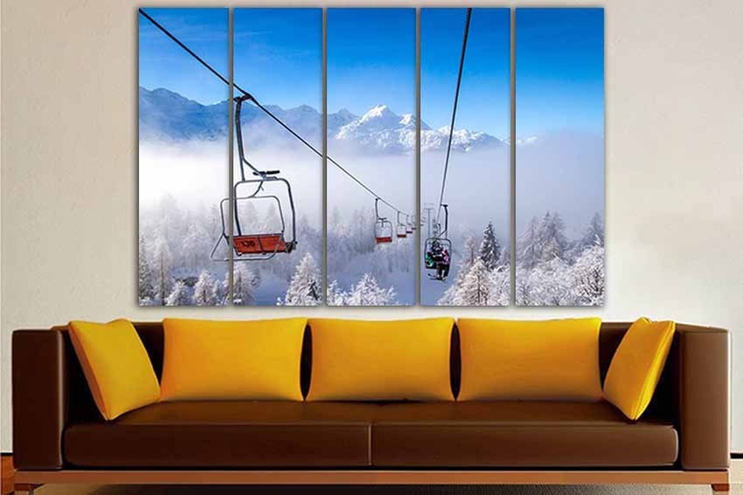 Mountain Lift Ski Resort Art Ski Resort Décor Large Canvas Set