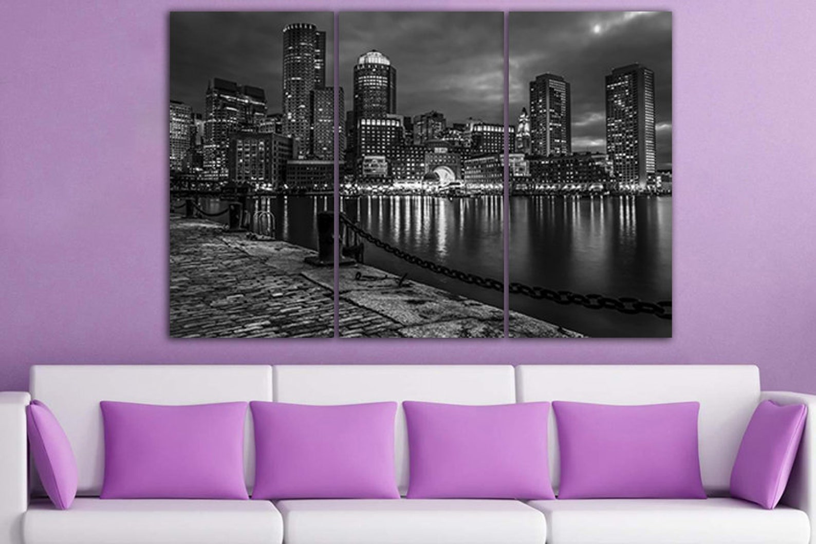 Boston Wall Art Print on Canvas Boston City Large Wall Art Etsy
