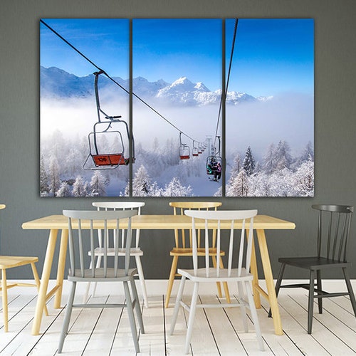 Mountain lift Ski resort art Ski shops resort décor Large canvas set Snowboard print Sports wall art Ski poster Winter sport Skiing wall decor