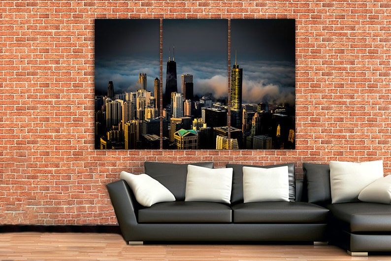 Panel art Chicago on canvas Chicago print City wall art Chicago architecture City building Chicago d\u00e9cor Black white photo Chicago gift