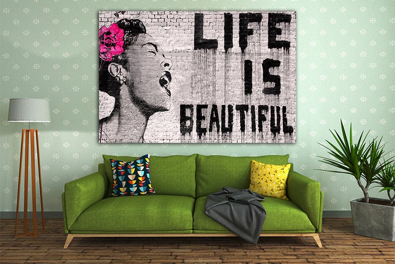 Life is Beautiful Wall Art Canvas Woman Wall Décor Mural Art Etsy
