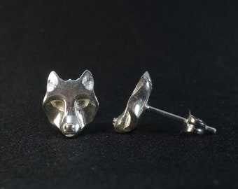 Sterling Silver Howling Wolf Studs: Handmade Animal Jewelry Gift