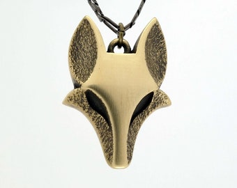 ブロンズフォックスネックレス：ミニマリストな動物の頭のペンダント
