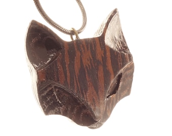 手作りウェンジウッドの猫ネックレス - ミニマリストな猫のジュエリー