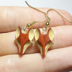 Wooden fox earrings, handmade small animal dainty dangle elegant earrings, simple charm detailed fashion minimalist tiny earrings fox