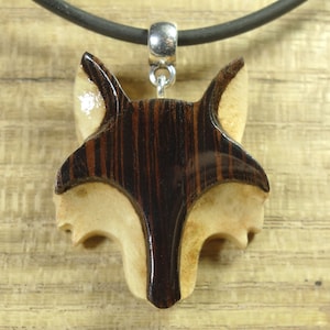 Handmade Wenge & Burl Wood Fox Necklace