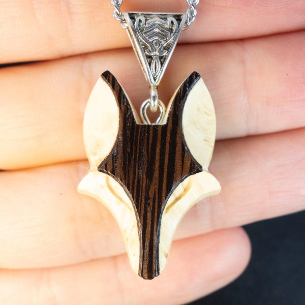 Animal Black Coyote Necklace Totem Wood Pendant Totem modern jewelry hand carved