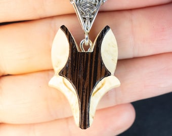 Animal Black Coyote Necklace Totem Wood Pendant Totem modern jewelry hand carved