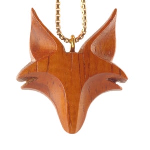 Handmade Celtic Fox Wooden Necklace, Hand Carved Fox Pendant, Totem Animal Gift  Wood Jewelry