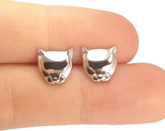 Cat Stud Earrings, Kitten Stud Earrings, Silver Cat Earrings, Tiny Stud Earrings, Animal Stud Earrings