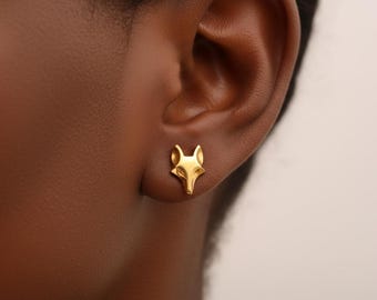 Fox Stud Earrings, Gold Classic Fox Studs, Luxe Animal Jewelry Gift for Her Women, Birthday Everyday Earrings