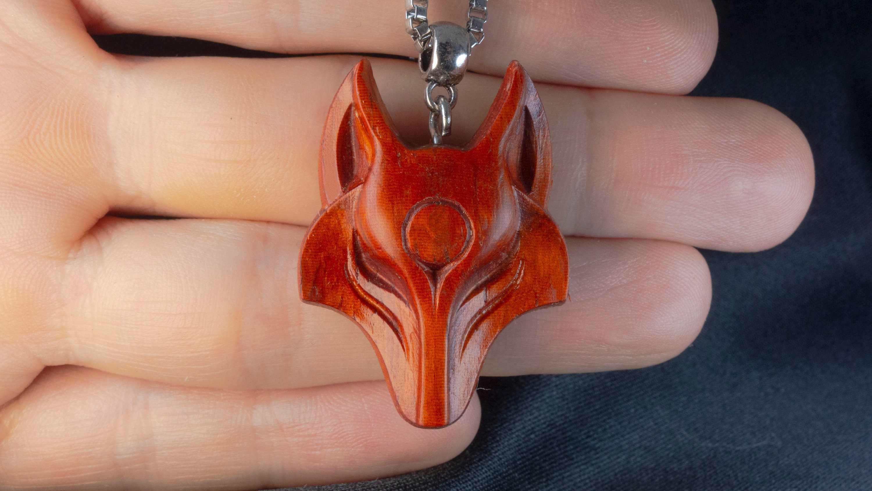 Hand Carved Wooden Wolf Pendant Wolf Head Carved Wood Handcarved