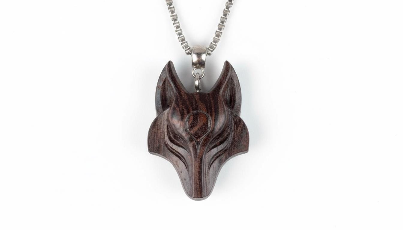＊Handmade Animal　ネックレス Handmade Wenge Wooden Wolf Pendant: Exotic Animal Necklace - Etsy