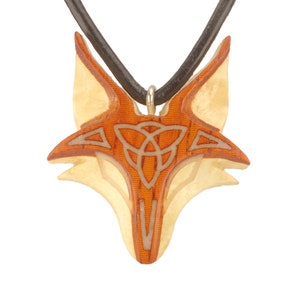 Handmade Celtic Fox Wooden Necklace, Hand Carved Fox Pendant, Totem Animal Gift  Wood Jewelry