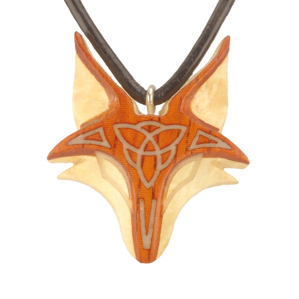 Handmade Celtic Fox Wooden Necklace, Hand Carved Fox Pendant, Totem Animal Gift  Wood Jewelry