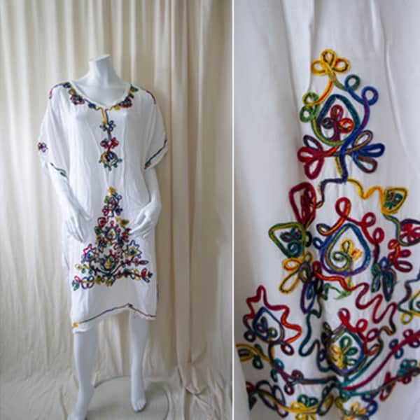 embroidered tunic dress | kaftan | onesize | white & colorful embroidery | summer beach