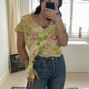 vintage asymmetrical top | Together | floral top summer top | size large
